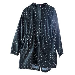 Joules Right as Rain Black Polka Dot Hooded Raincoat Pink Accents US 14